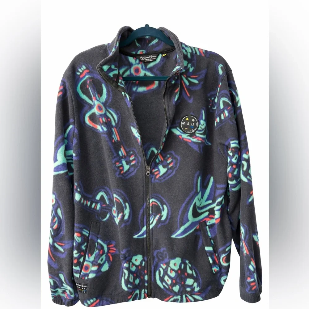 Vintage Maui and Sons Fleece Zip Jacket Abstract Print Size M